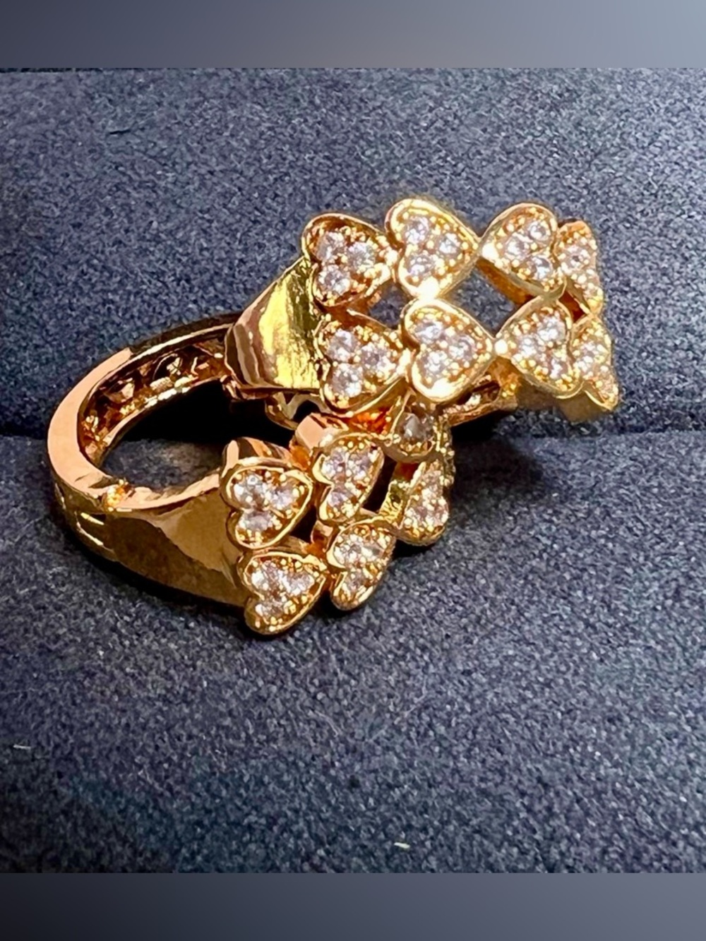 Gold Heart Cluster Huggie Earrings with Sparkling Crystals